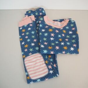 Hanna Andersson Star Pajamas Set EU 160 US 14 Knee Patch Pink Long Johns Organic